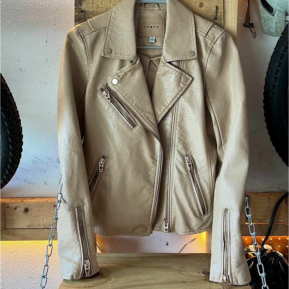 Blank NYC Highway Moto Jacket Sz S Beige